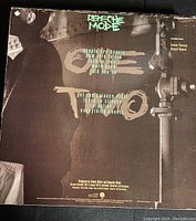 Back cover of the Depeche Mode vinyl record showing track listing and industrial-themed artwork.