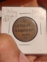 Obverse side of the 1820 One Skilling Species coin displaying the denomination and year.