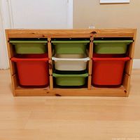 Front view of pine frame showing drawer arrangement