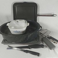 Group shot of all cookware and utensils