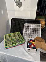 All shelving panels and connectors on table showing colors and quantities