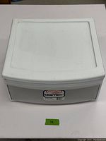 Top front view of the Sterilite Clear View storage drawer with label visible.