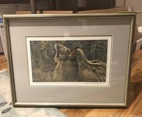 Full view of framed and matted Robert Bateman print showing kudu bull and frame edges