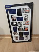 Full view of the photo collage frame showing 18 slots for 4x6 photos with white matting and a dark border, still in original wrapping.