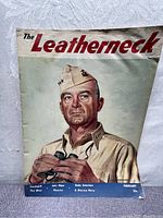Front cover of The Leatherneck magazine featuring a colored illustrated portrait of Lt. General Vandegrift in Marine Corps uniform with binoculars, with the magazine title and issue date visible.