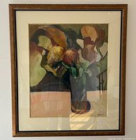 Full view of framed pastel showing artwork, matting, and frame