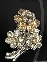 Close-up of floral decorative pin with rhinestones