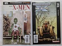 Two X-Men comic books side by side: New X-Men Endangered Species Chapter 11 and Ultimate X-Men Issue 20