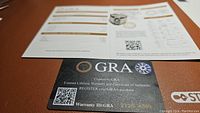 Certificate and grading report by GRA for the moissanite ring.