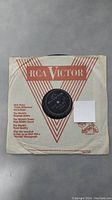 Photo of the RCA Victor 78 RPM record inside original paper sleeve with red logo and text.