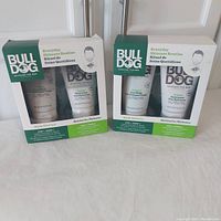 Two Bull Dog Everyday Skincare Routine kits in sealed boxes, each containing face wash and moisturizer.