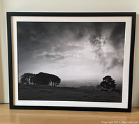 Front view of the framed black and white landscape print by Martin Henson, showing the full artwork and frame.