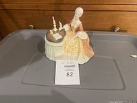 Front and side views of Royal Doulton Meditation figurine, showing detailed dress, table with book and candle.