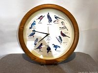 Front view of the Audubon wall clock showing bird illustrations and clock hands.