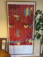 Full front view of large framed abstract print showing overall size, frame and pattern