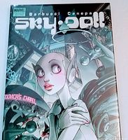 Front cover of sealed Sky Doll hardcover comic book showing android female character and Marvel branding.