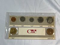 Front side view of 1994 Canadian coins collection holder showing all seven coins including the National War Memorial dollar and CIBC branding.
