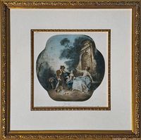 Full view of framed engraving showing 'L'Innocence' with mat and decorative frame.