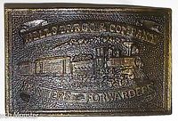 Front view showing raised Wells Fargo & Company steam locomotive and banner text design