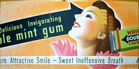 Three-panel vintage Wrigley's Doublemint Gum advertising poster featuring a stylized woman, green-themed branding, and marketing text.