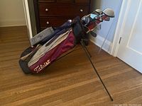 Overall view of Titleist stand bag with clubs assembled