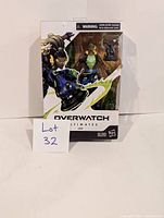 Front view of new Overwatch Ultimates Lucio action figure in original packaging, showing figure and accessory inside box.