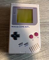 Front view showing screen, buttons, and control layout of Game Boy console.