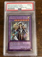 Front of the PSA graded Arcana Knight Joker Yu-Gi-Oh! card showing card text and artwork.