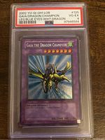 Front of the PSA graded Yu-Gi-Oh! card showing the artwork and card details for Gaia the Dragon Champion
