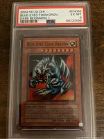 Front view of the Blue-Eyes Toon Dragon card in PSA graded hard case showing the card artwork and PSA label with grade EX-MT 6.