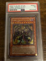 Front of graded YuGiOh card Yubel - Terror Incarnate 1st Edition showing card text and artwork.