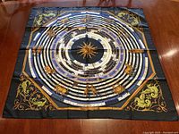 Full view of scarf laid flat showing overall zodiac wheel design