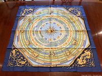 Full 34 x 34 inch square scarf laid flat showing complete astrology design and border
