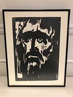 Framed Emil Nolde reproduction woodcut print The Prophet showing full image in black and white.