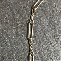 Close-up showing the unique link design combining large rectangular and twisted silver links