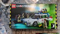 Front of LEGO Ghostbusters Ecto-1 21108 set box showing branding and piece count