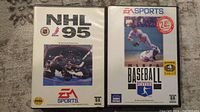 Front covers of NHL 95 and MLBPA Baseball Sega Genesis game cases showing artwork and branding