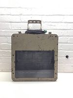 Front view of the metal industrial box with window panel showing LED strips inside and overall wear.