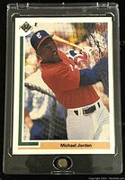 Front view of the 1991 Upper Deck Michael Jordan baseball trading card showing Jordan in batting pose in White Sox uniform.