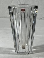 Full view of the clear cut crystal vase showing its faceted cut design and shape