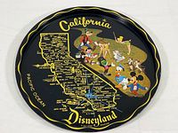 Full front view showing the map of California with city names and Disneyland branding, featuring classic Disney characters.