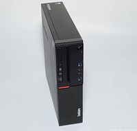 Front and left side view of the Lenovo M700 Small Form Factor PC showing DVD drive, USB ports and Lenovo ThinkCentre branding