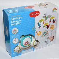 Front view of the product box showing branding, key features, and colors of the mobile parts and packaging