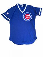 Full view of the blue Chicago Cubs jersey showing front design and cut.