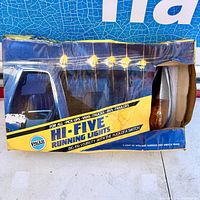 Box showing Pacer Hi-Five Running Lights kit designed for use on multiple vehicle types including pick-ups and trailers.