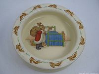 Top view showing full bowl, rabbit Santa illustration, rabbit border