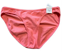 Photo of a single pink stiletto color bikini bottom, showing front view with tags attached.