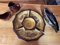 Main chip and dip serving set with central bowl and three sectional dishes.