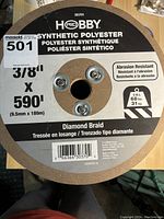 Full top view of spool label showing brand, rope type, and specifications.