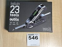 Outer packaging of Kelvin 23 multi-tool showing product image and branding.